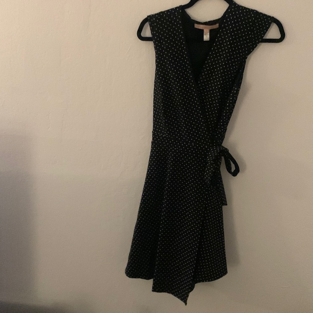 Anthropologie Hutch Black Wrap Dress with white dots